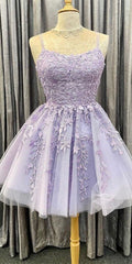 2024 Short Lilac Prom Dresses Lace Homecoming Dresses Purple Applique