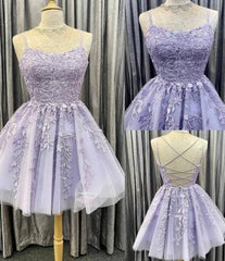 2024 Short Lilac Prom Dresses Lace Homecoming Dresses Purple Applique