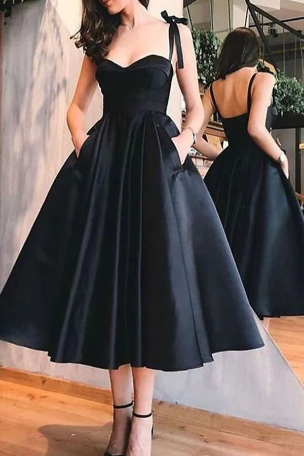 Simple A Line 2025 Black Homecoming Dresses Short Spaghetti Straps Hoco Dress MyChicDress