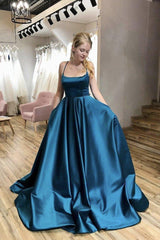 Simple A Line Satin Prom Dresses Emerald Green Long Evening Dress MyChicDress