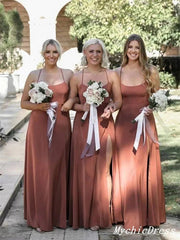 Simple Cheap Long Dusty Pink Bridesmaid Dresses Spaghetti Straps Cross Back MyChicDress