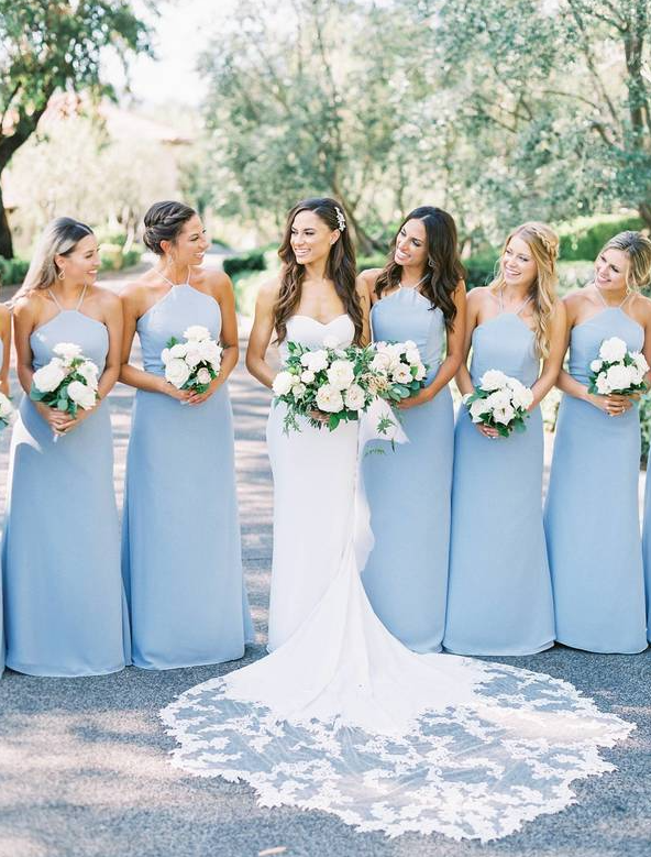 Simple Chiffon Halter Dusty Blue Bridesmaid Dresses under 100 MyChicDress