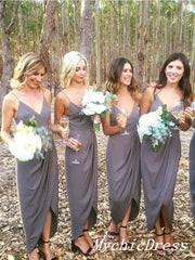 Simple Dark Grey Chiffon Bridesmaid Dresses V Neck Wedding Guest Dress UK MyChicDress