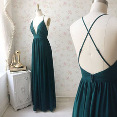 Simple Emerald Green Bridesmaid Dress Chiffon V Neck Wedding Guest Dress MyChicDress