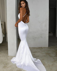 Simple Floor Length Sleeveless V Neck White Prom Dresses - MyChicDress