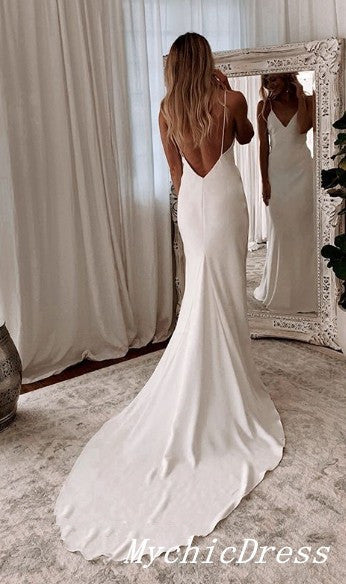 Simple Ivory Beach Boho Wedding Dresses Satin Long Women Maxi Dresses MyChicDress