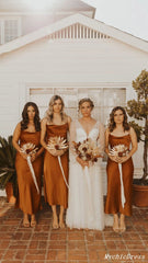 Simple Long Discount Rust Bridesmaid Dresses Sheath Wedding Guest Dress MyChicDress