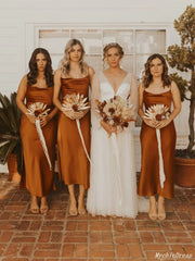 Simple Long Discount Rust Bridesmaid Dresses Sheath Wedding Guest Dress MyChicDress