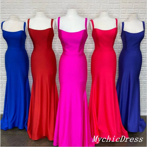 Simple Long Evening Dresses Stretch Satin Mermaid Cheap Prom Dress MyChicDress