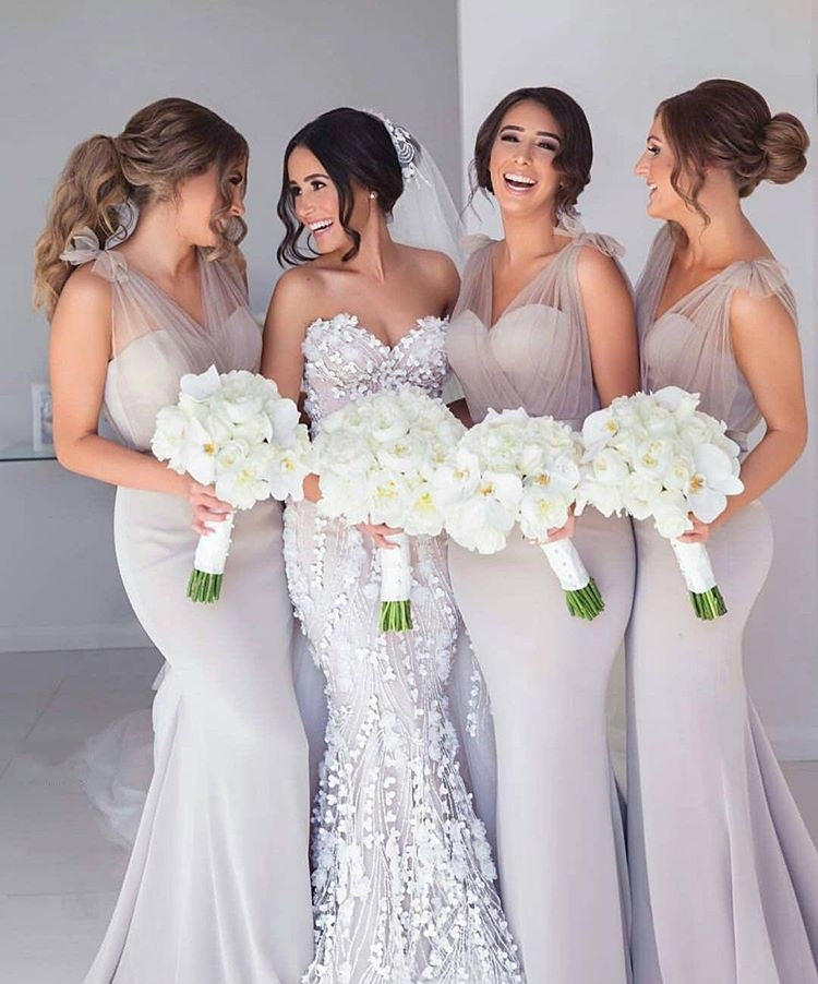 Simple Long Mermaid Tulle Bridesmaid Dresses - MyChicDress