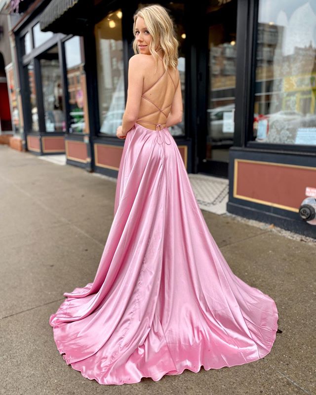 Simple Long Pink Prom Dresses Split Open Back - MyChicDress