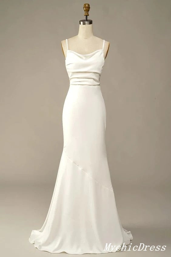 Simple Long Soft Satin Ivory Beach Wedding Dresses Summer Wedding Gown UK MyChicDress