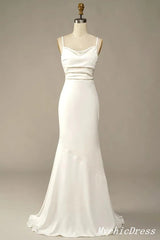 Simple Long Soft Satin Ivory Beach Wedding Dresses Summer Wedding Gown UK MyChicDress