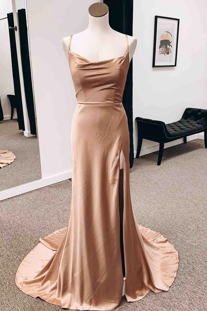 Simple Long Wedding Guest Dresses Sheath Satin Formal Evening Dress MyChicDress