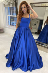 Simple Royal Blue Graduation Evening Dress Satin Long Formal Prom Dresses MyChicDress