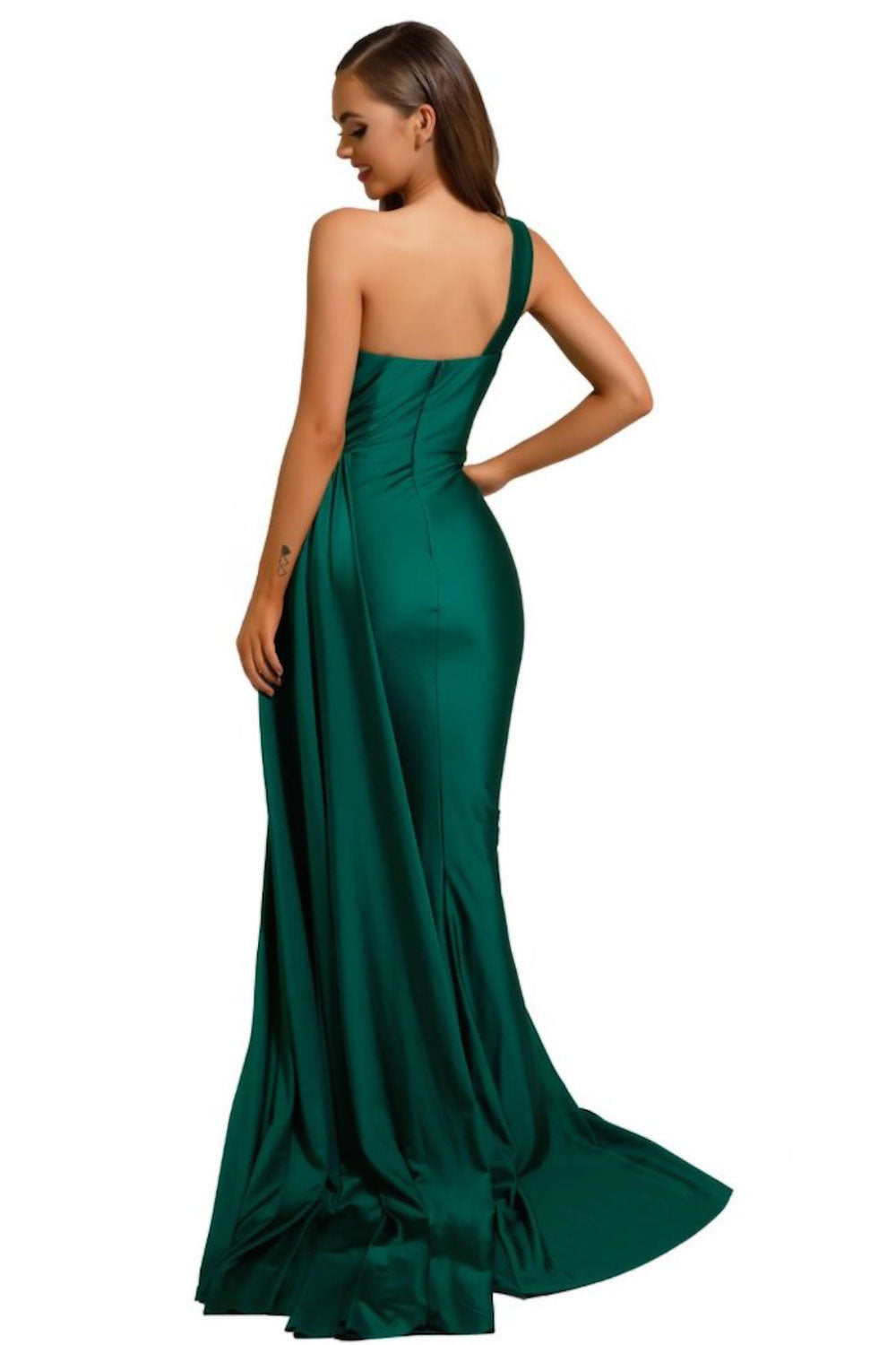 Simple Satin Green Prom Dresses Mermaid One Shoulder Evening Dress MyChicDress