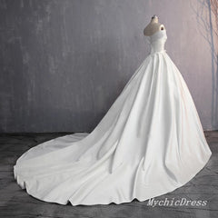 Simple Satin Wedding Dress Off the Shoulder Bridal Gown MyChicDress