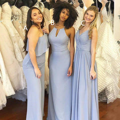 Simple Sheath Chiffon Convertible Dusty Blue Bridesmaid Dresses Long MyChicDress