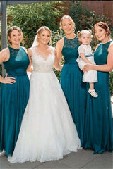 Simple Sleeveless Lace Jade Bridesmaid Dresses - MyChicDress