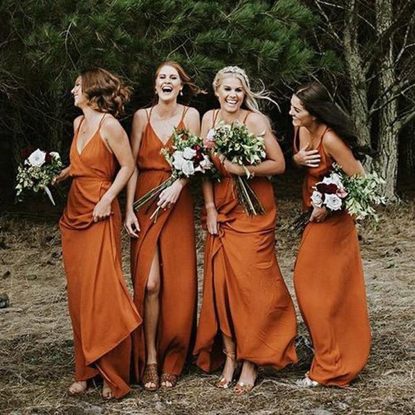 Simple Sleeveless V Neck Burnt Orange Bridesmaid Dresses MyChicDress