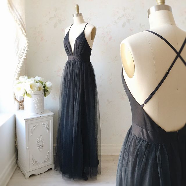 Simple Tulle V Neck Bridesmaid Dresses Under 100 MyChicDress