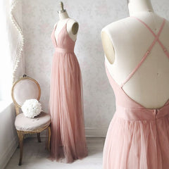 Simple Tulle V Neck Bridesmaid Dresses Under 100 MyChicDress