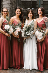 Simple V Neck Chiffon Rust Bridesmaid Dresses Fall Open Back MyChicDress