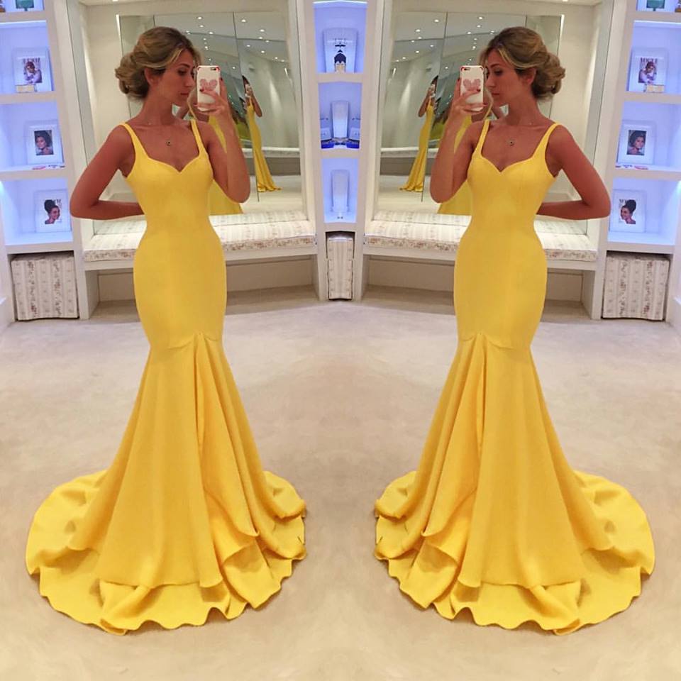 Simple Yellow Prom Dress,Mermaid Tiered Prom Dresses - MyChicDress