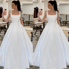 Vestidos de casamento minimalistas de cetim simples com decote quadrado vestidos de noiva plus size