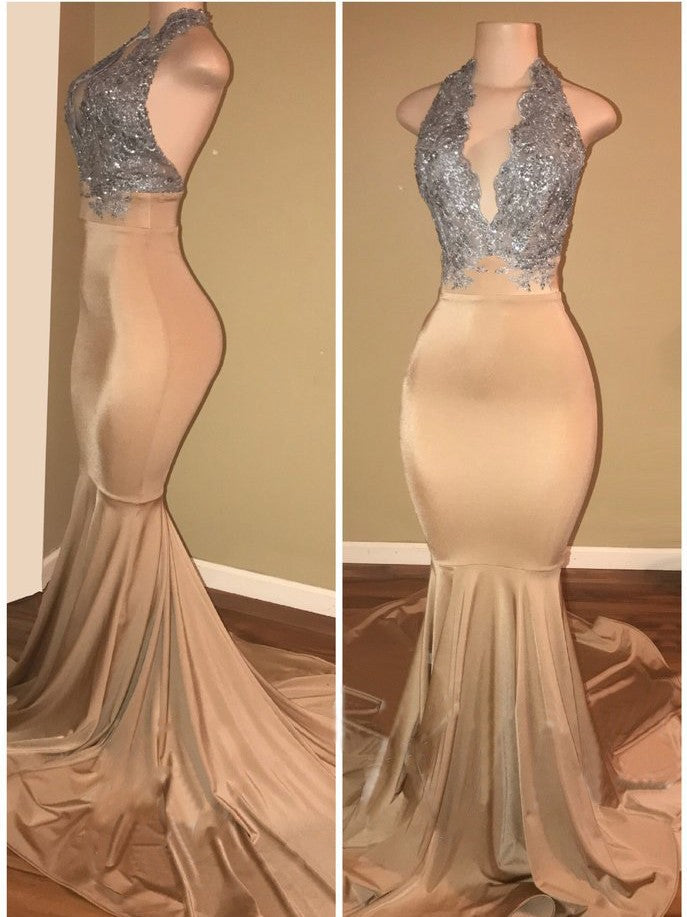 Sleeveless Mermaid Lace halter prom dresses - MyChicDress