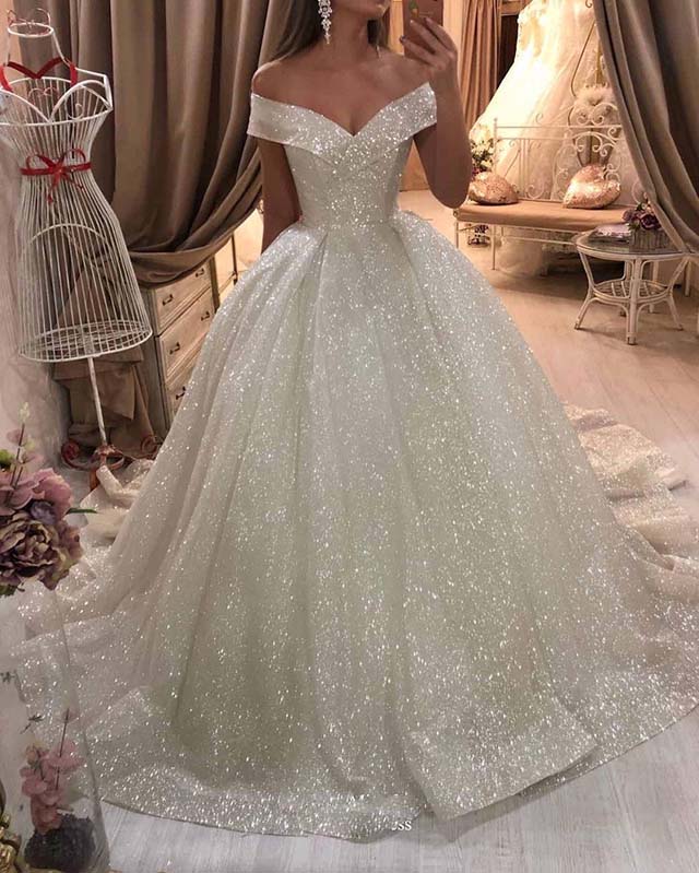 Sparkly Bling Bling Sequins Ball Gowns Wedding Dresses Off Shoulder MyChicDress