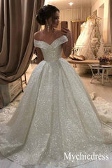 Sparkly Bling Bling Sequins Ball Gowns Wedding Dresses Off Shoulder MyChicDress