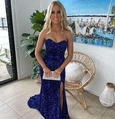 Sparkly Long Royal Blue Prom Dresses Sequins Sleeveless Formal Gowns Cheap MyChicDress