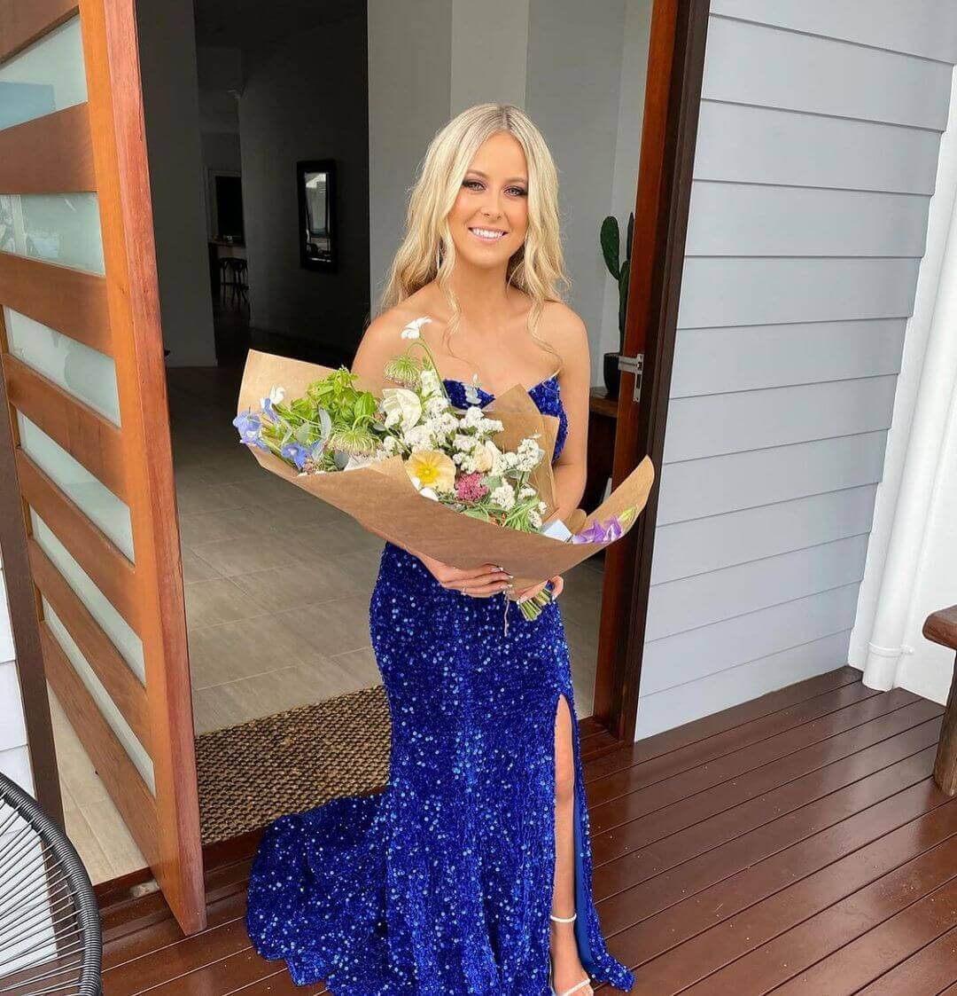 Sparkly Long Royal Blue Prom Dresses Sequins Sleeveless Formal Gowns Cheap MyChicDress