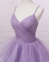 Sparkly Purple Evening Dresses Spaghetti Straps A Line Tulle Prom Dresses MyChicDress