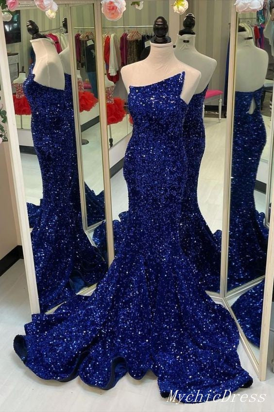 Sparkly Royal Blue Sequin Prom Dresses Mermaid Long Evening Gown MyChicDress