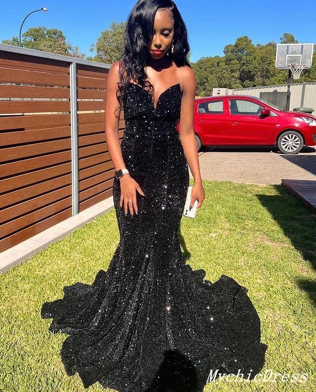 Sparkly Sequin Black Prom Dresses Long Evening Formal Dress Mermaid MyChicDress