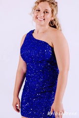 Hot One Shoulder Sparkly Homecoming Dress 2024 Sequin Tight Cocktail Dress