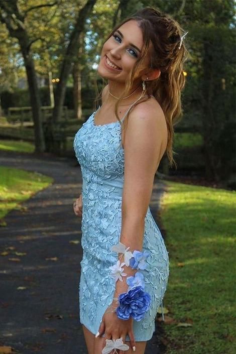 Straps Blue Homecoming Dresses Tight Short Back to School Dress MyChicDress