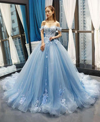 Sweet 16 Blue Quinceanera Dresses Ball Gown Prom Dresses Off the Shoulder MyChicDress