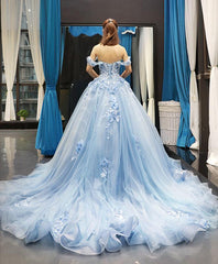 Sweet 16 Blue Quinceanera Dresses Ball Gown Prom Dresses Off the Shoulder MyChicDress