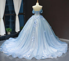 Sweet 16 Blue Quinceanera Dresses Ball Gown Prom Dresses Off the Shoulder MyChicDress