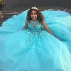 Sweet Jewel Beadings Long Blue Quinceanera Dresses - MyChicDress