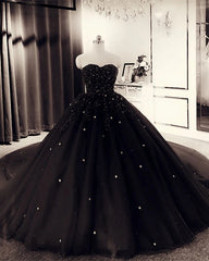 Sweetheart Ball Gown Crystals Black Prom Dresses Beaded Quinceanera Dresses MyChicDress