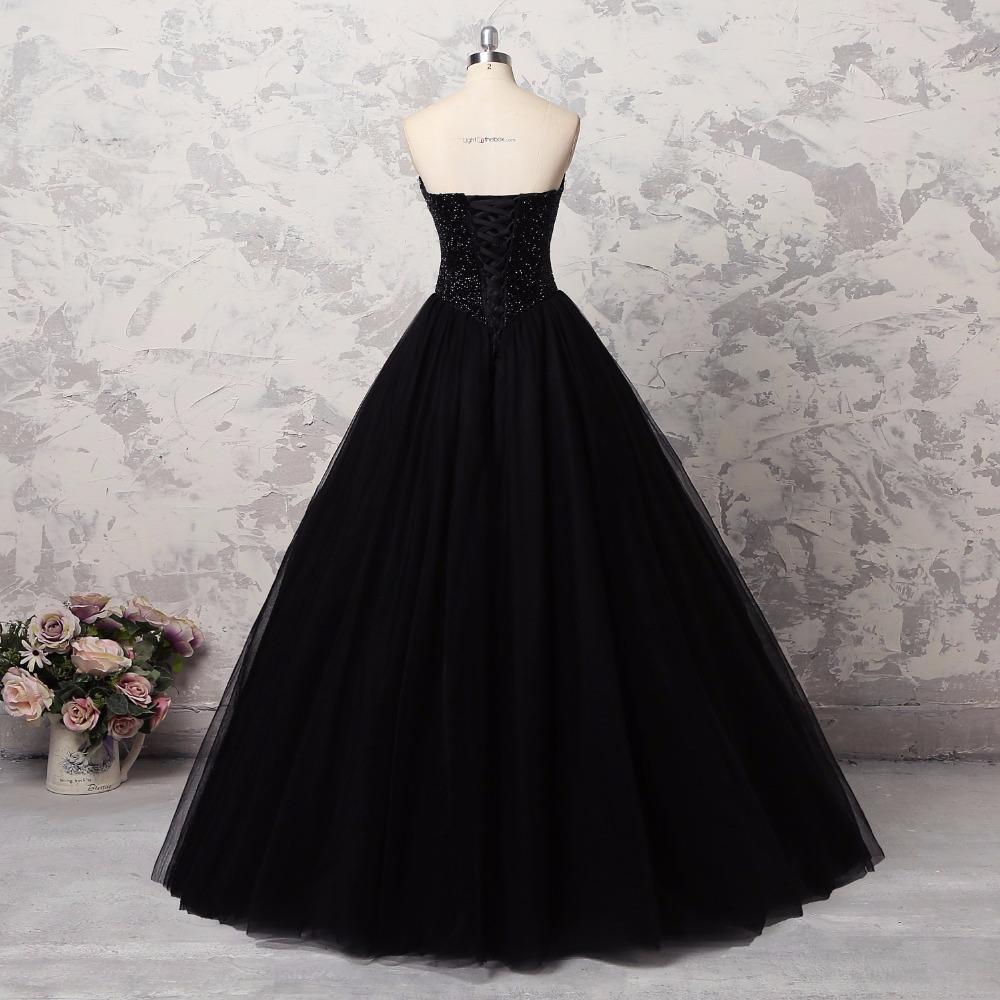 Sweetheart Black Crystals Prom Dresses Strapless Ball Gown Wedding Dresses MyChicDress