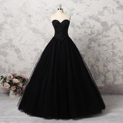 Sweetheart Black Crystals Prom Dresses Strapless Ball Gown Wedding Dresses MyChicDress