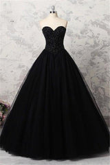 Sweetheart Black Crystals Prom Dresses Strapless Ball Gown Wedding Dresses MyChicDress