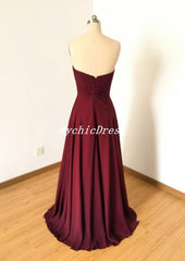 Sweetheart Burgundy Bridesmaid Dresses Chiffon Long Wedding Guest Dress MyChicDress