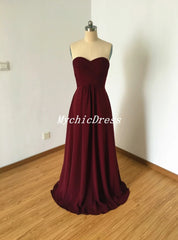 Sweetheart Burgundy Bridesmaid Dresses Chiffon Long Wedding Guest Dress MyChicDress