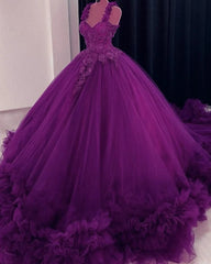 Sweetheart Dark Purple Lace Tulle Ball Gown Wedding Dresses Sleeveless MyChicDress